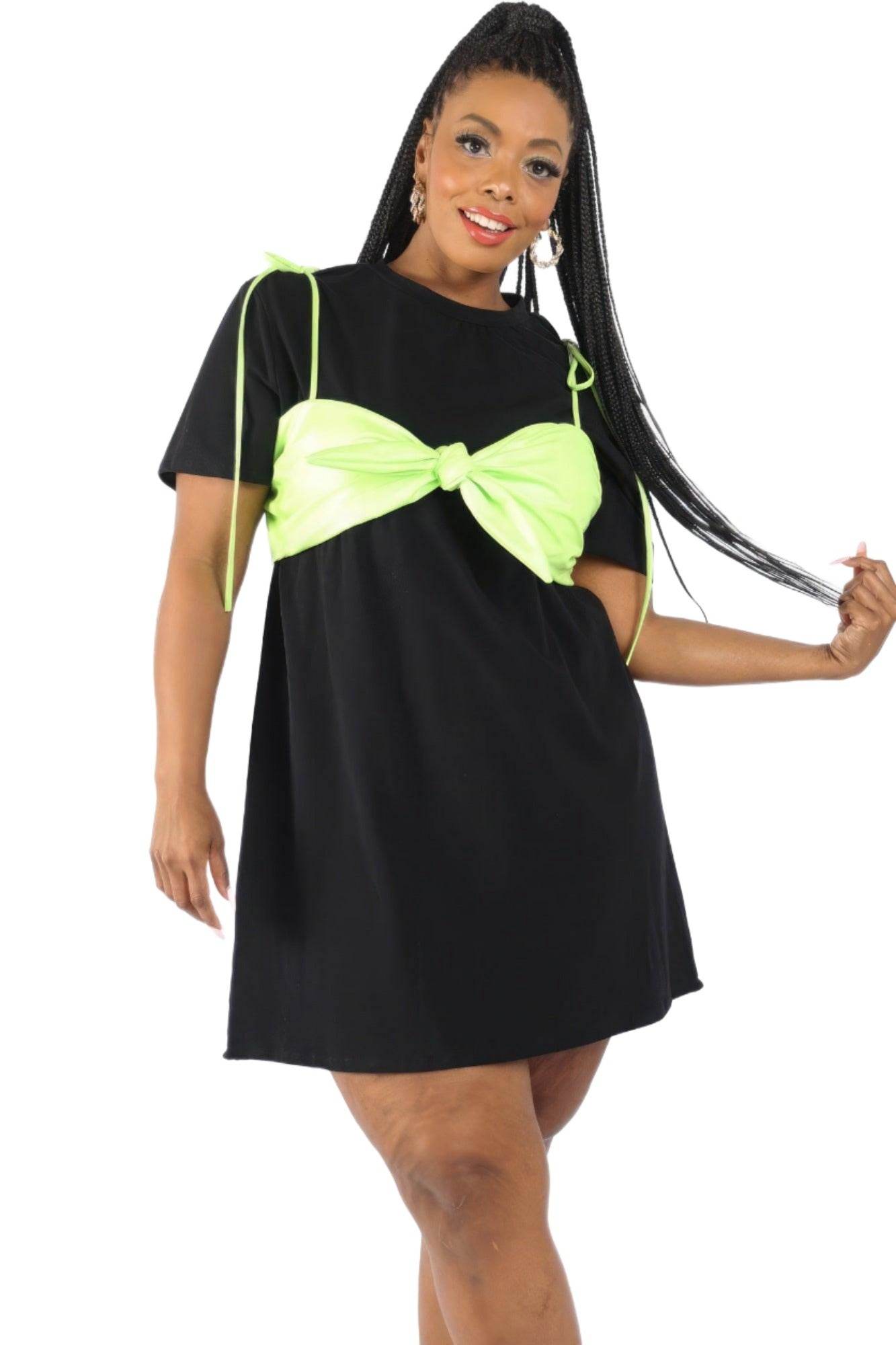 Matte Pu Bra Overlay T Shirt Dress - VacationGrabs