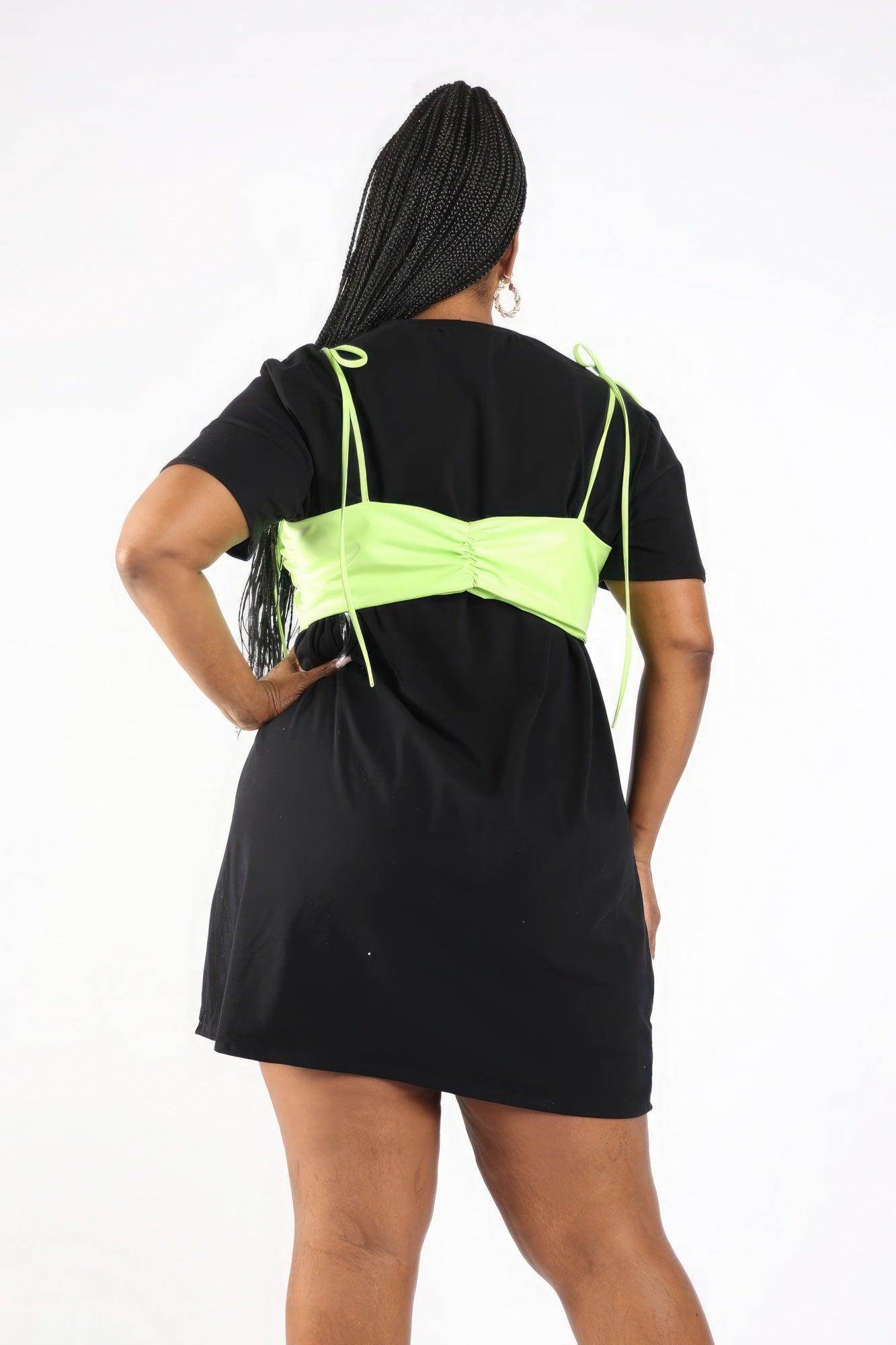 Matte Pu Bra Overlay T Shirt Dress - VacationGrabs