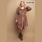 Printed Velvet V-neck Dress With Button Front Detail - VacationGrabs