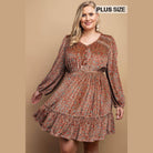 Printed Velvet V-neck Dress With Button Front Detail - VacationGrabs