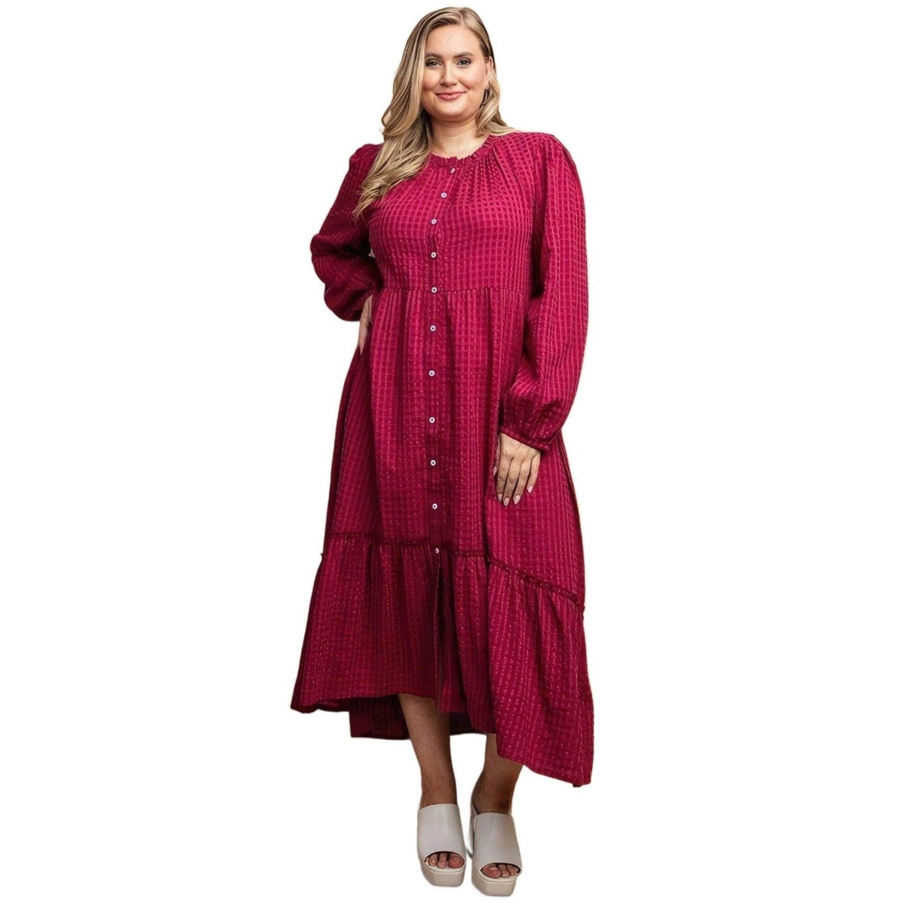 Plaid Button Down Hi - Low Hem Maxi Dress - VacationGrabs