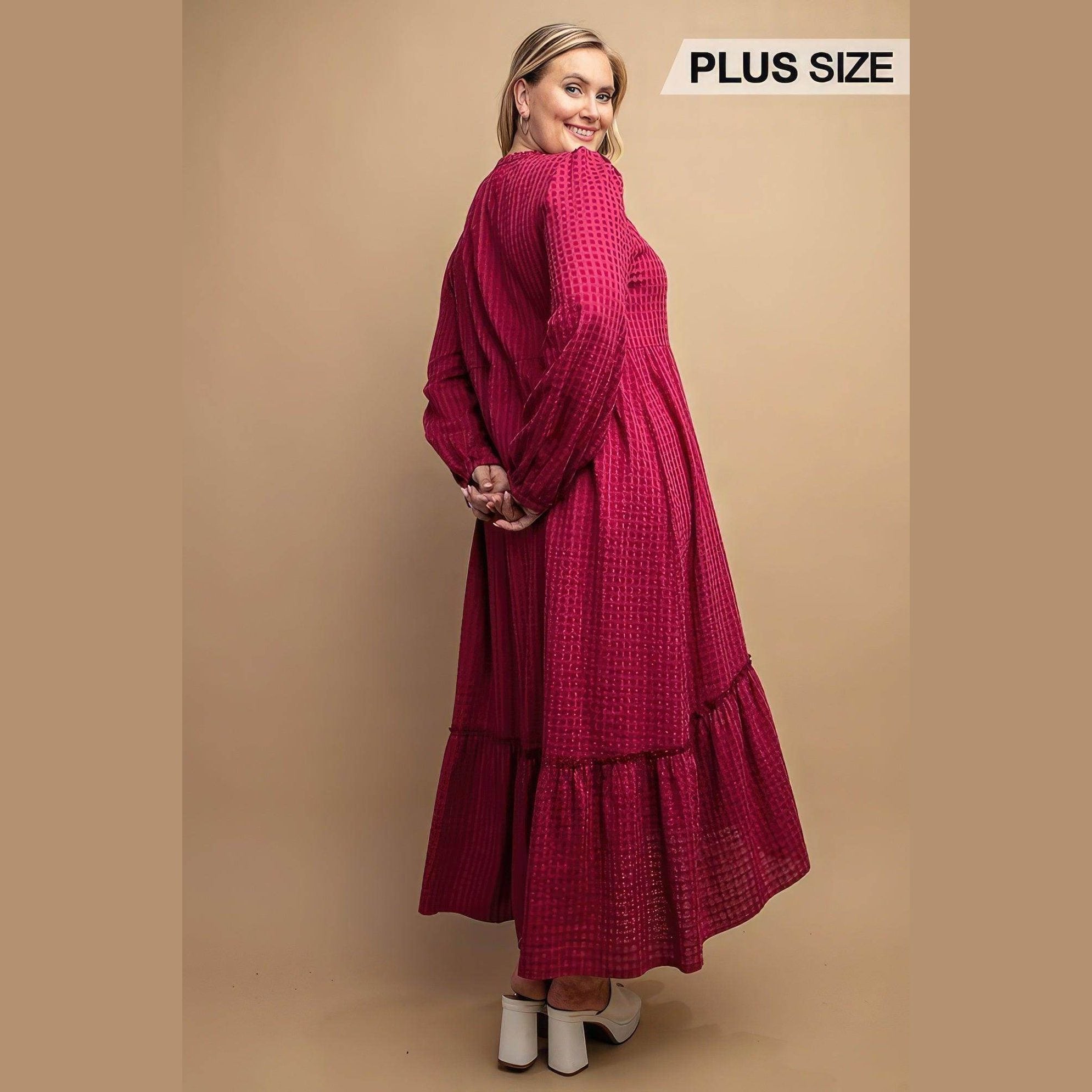 Plaid Button Down Hi - Low Hem Maxi Dress - VacationGrabs