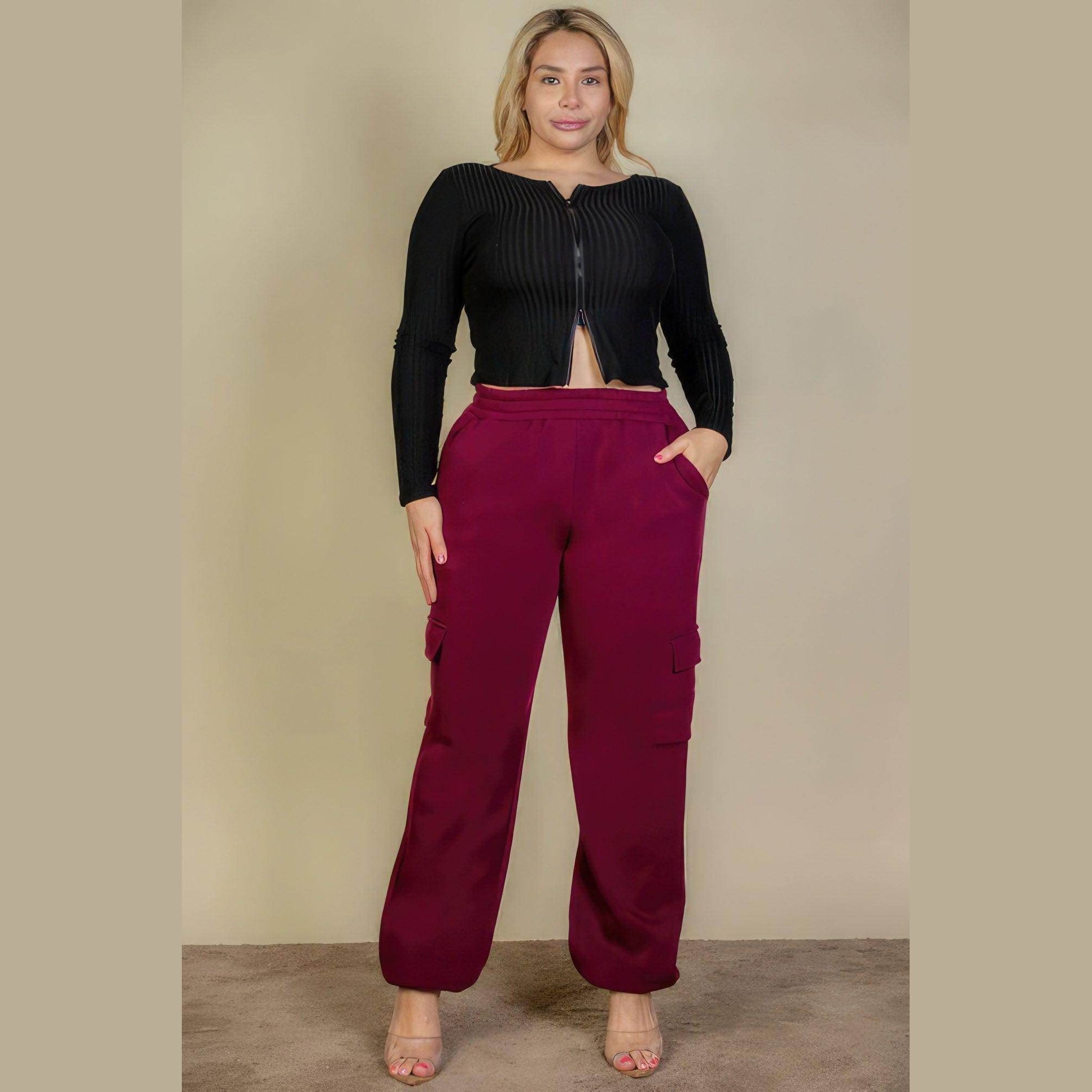 Plus Size Side Pocket Drawstring Waist Sweatpants - VacationGrabs