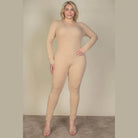 Plus Size Ribbed Scoop Neck Long Sleeve Jumpsuit - VacationGrabs