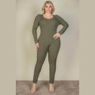 Plus Size Ribbed Scoop Neck Long Sleeve Jumpsuit - VacationGrabs