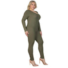 Plus Size Ribbed Scoop Neck Long Sleeve Jumpsuit - VacationGrabs