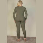 Plus Size Ribbed Scoop Neck Long Sleeve Jumpsuit - VacationGrabs