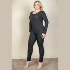Plus Size Ribbed Scoop Neck Long Sleeve Jumpsuit - VacationGrabs