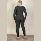 Plus Size Ribbed Scoop Neck Long Sleeve Jumpsuit - VacationGrabs