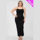 Plus Size Crisscross Back Split Thigh Maxi Dress - VacationGrabs