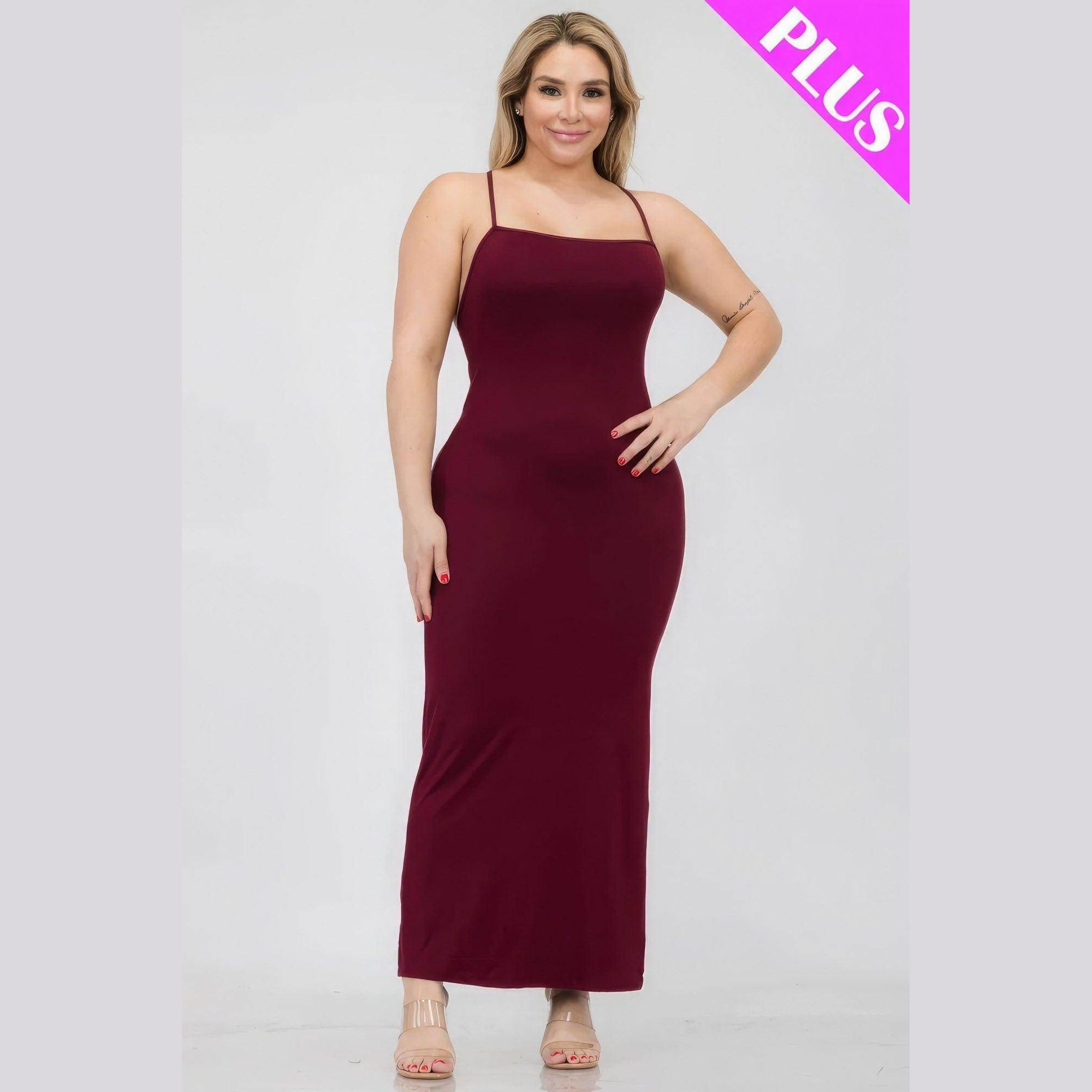 Plus Size Crisscross Back Split Thigh Maxi Dress - VacationGrabs