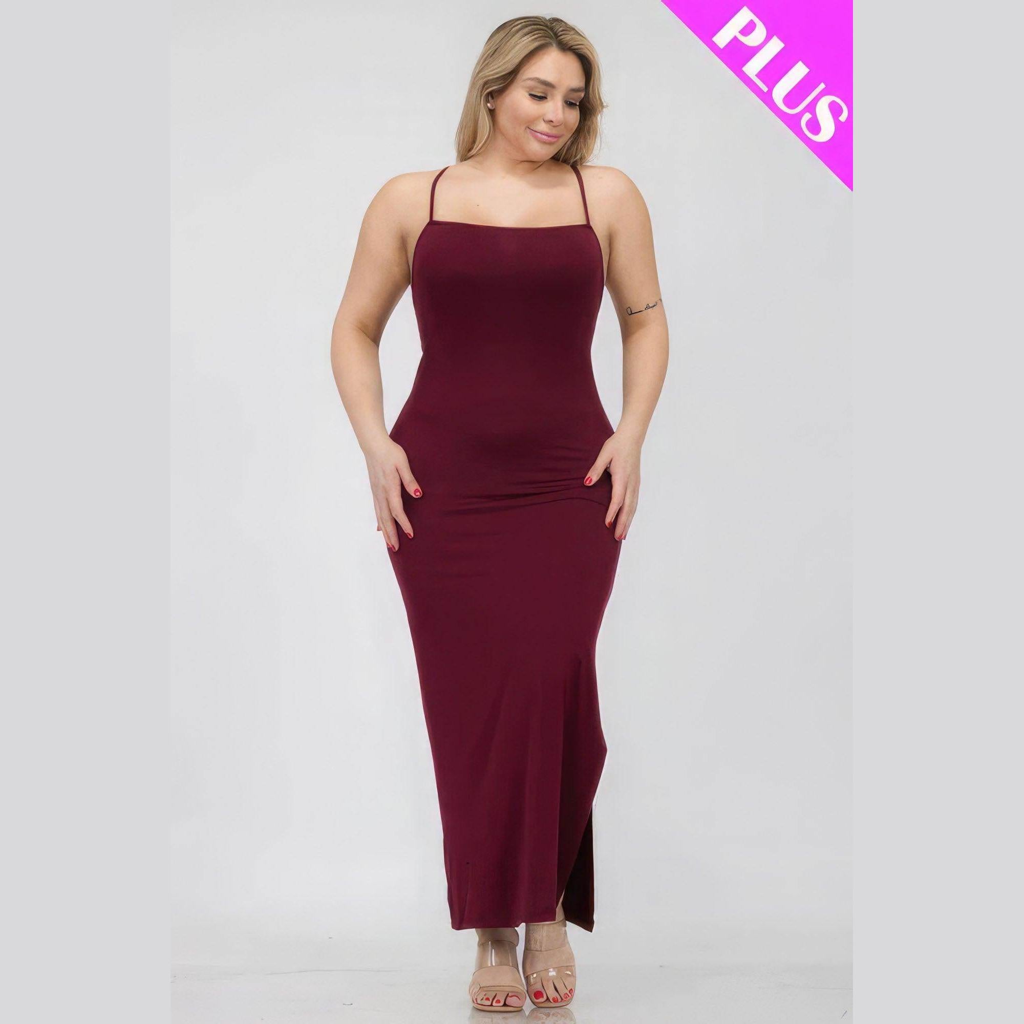 Plus Size Crisscross Back Split Thigh Maxi Dress - VacationGrabs