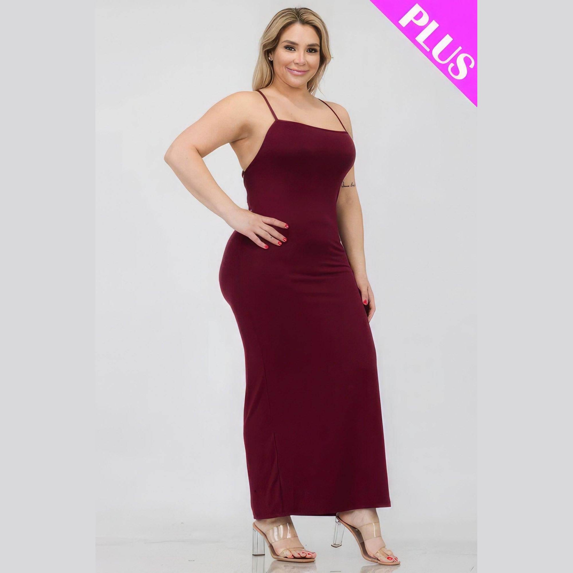 Plus Size Crisscross Back Split Thigh Maxi Dress - VacationGrabs
