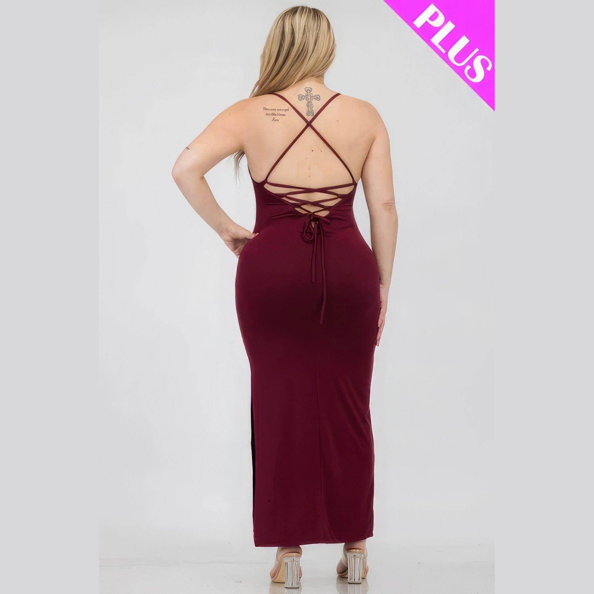 Plus Size Crisscross Back Split Thigh Maxi Dress - VacationGrabs