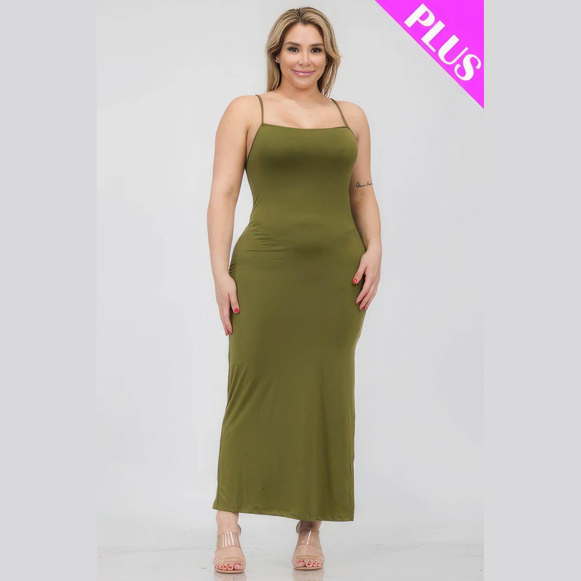 Plus Size Crisscross Back Split Thigh Maxi Dress - VacationGrabs