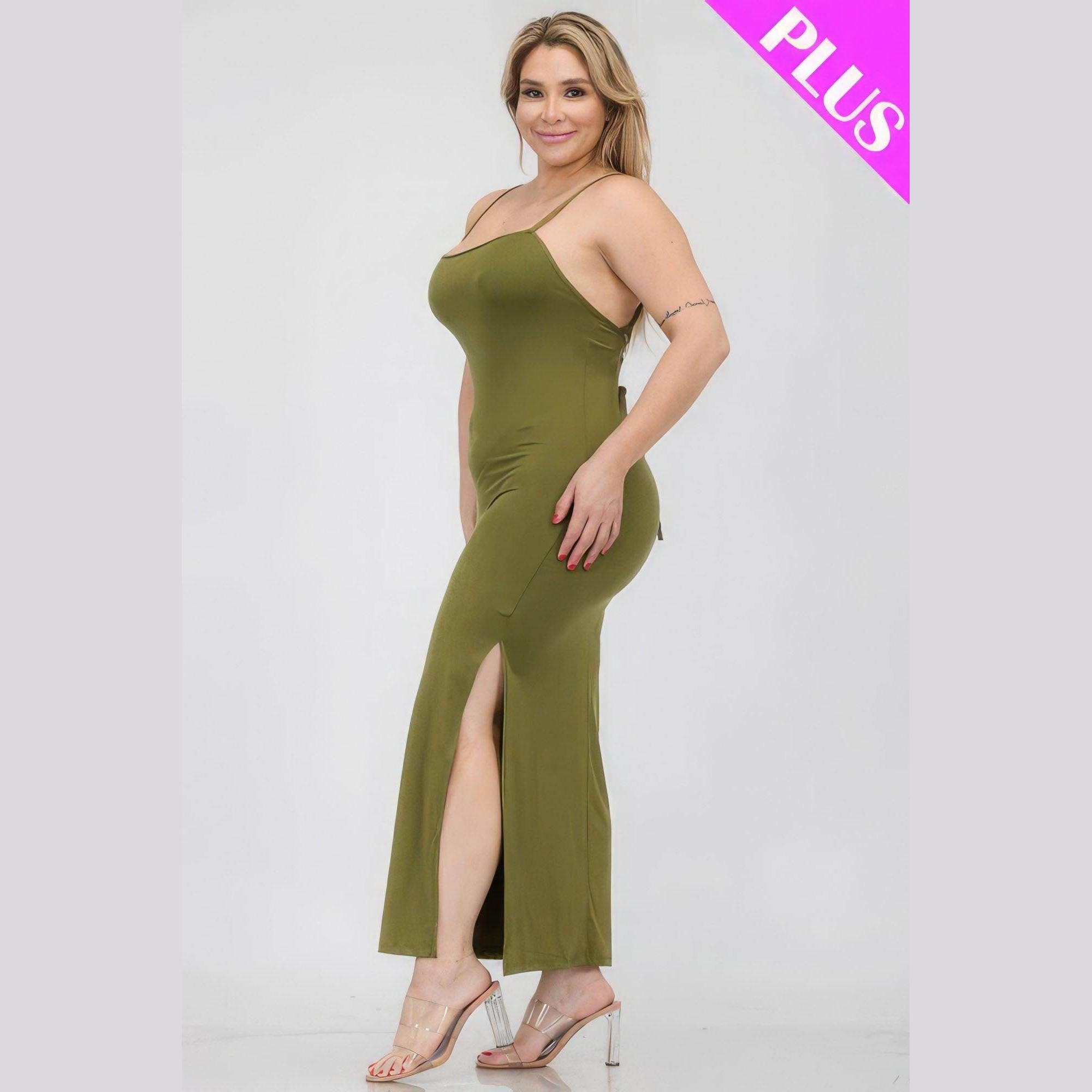 Plus Size Crisscross Back Split Thigh Maxi Dress - VacationGrabs