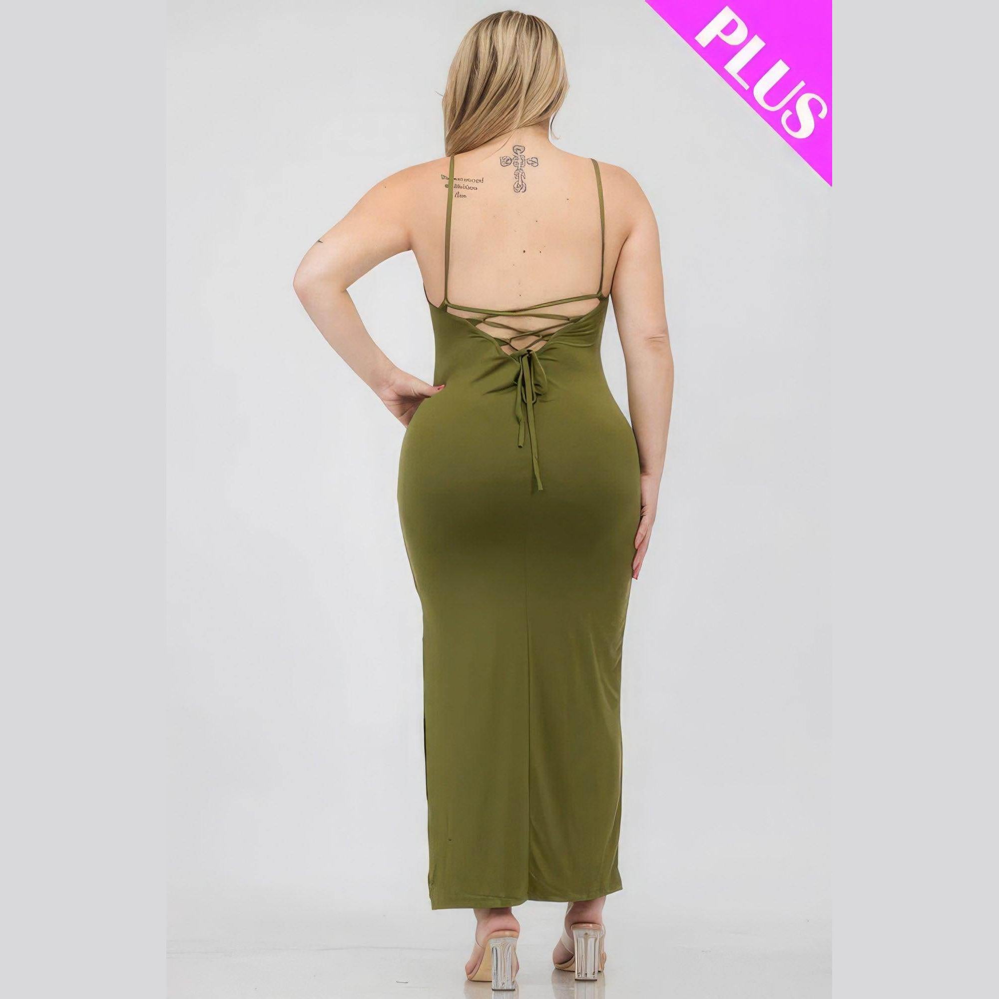 Plus Size Crisscross Back Split Thigh Maxi Dress - VacationGrabs