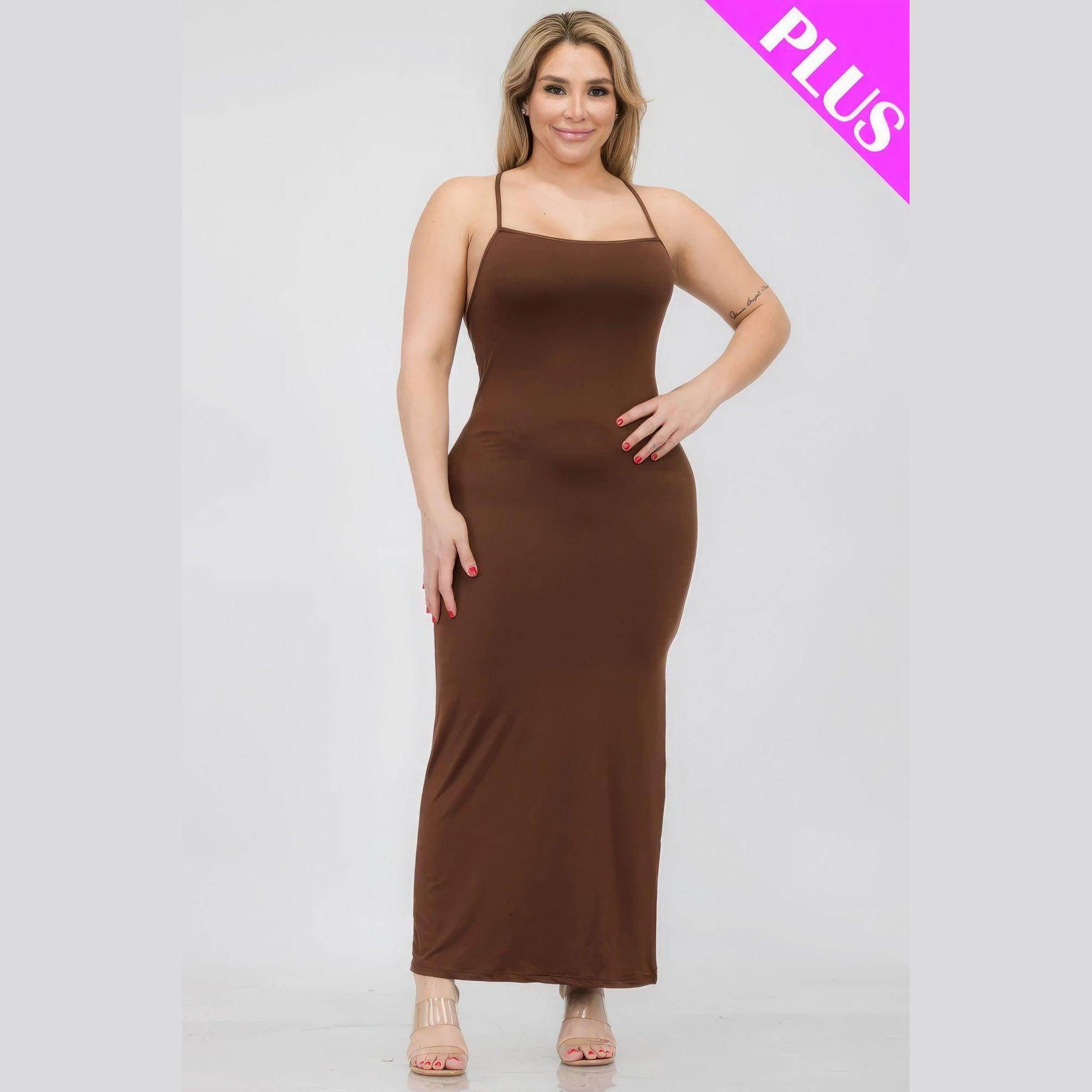Plus Size Crisscross Back Split Thigh Maxi Dress - VacationGrabs