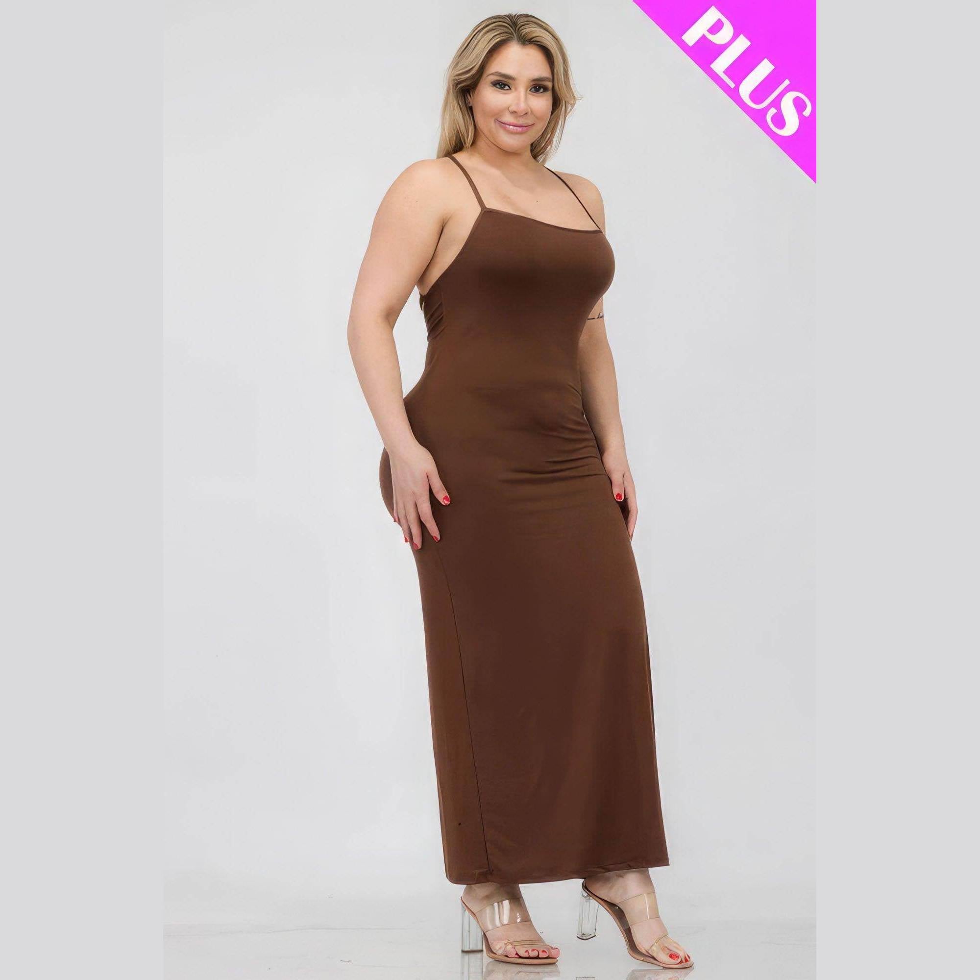 Plus Size Crisscross Back Split Thigh Maxi Dress - VacationGrabs