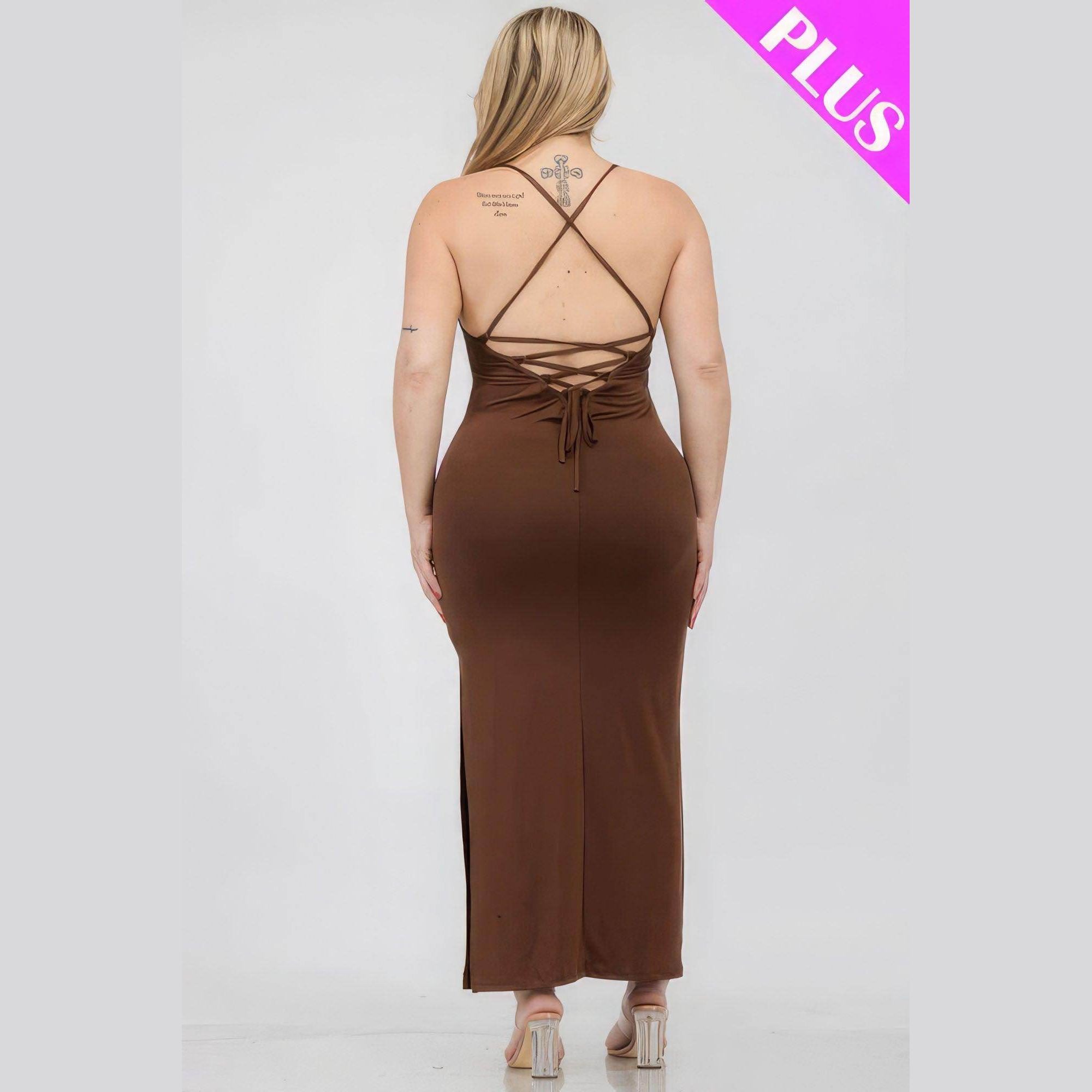 Plus Size Crisscross Back Split Thigh Maxi Dress - VacationGrabs