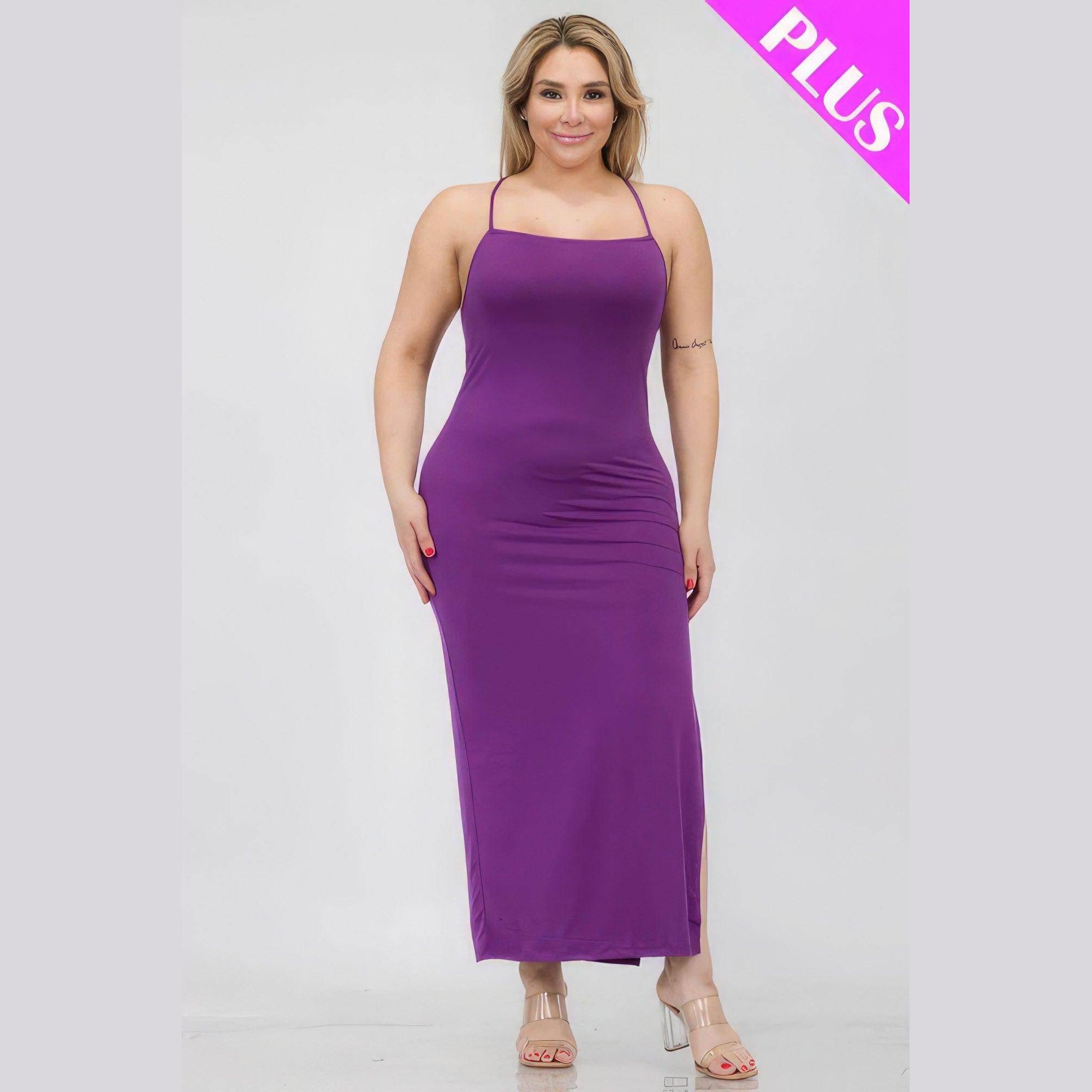 Plus Size Crisscross Back Split Thigh Maxi Dress - VacationGrabs