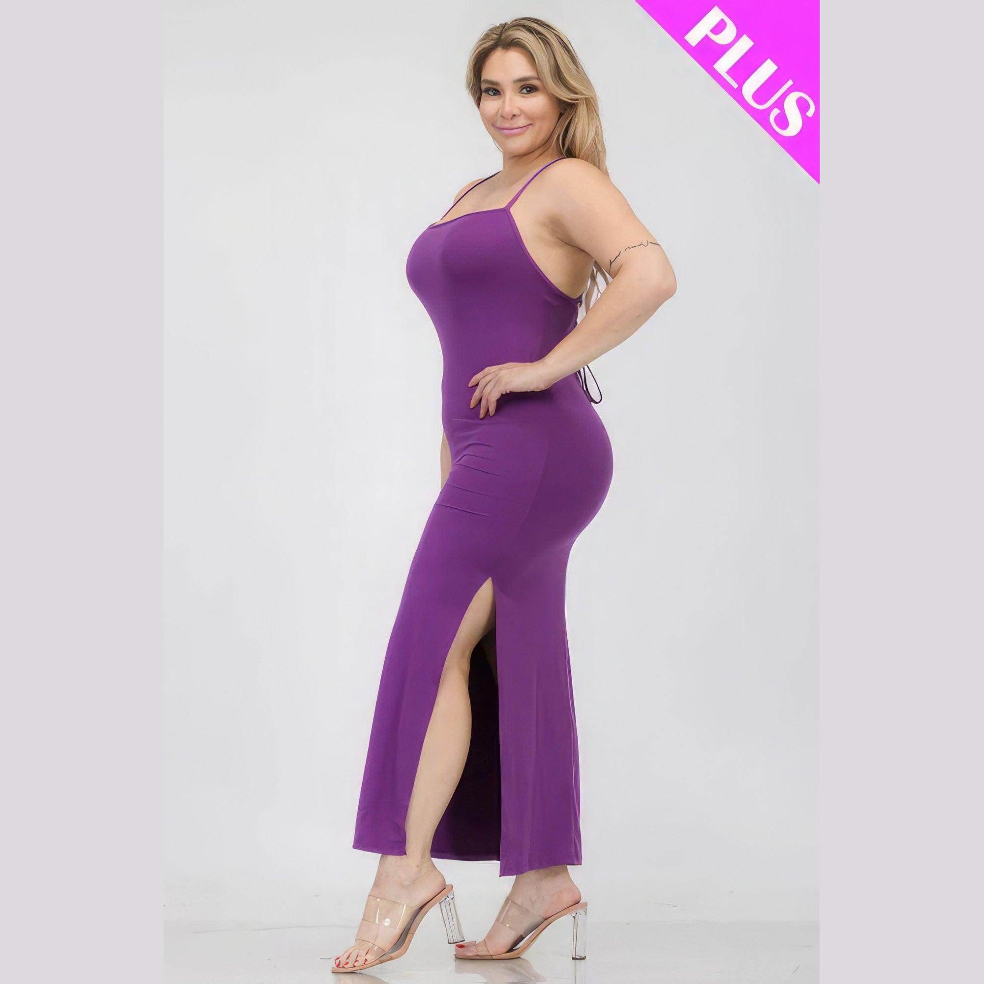 Plus Size Crisscross Back Split Thigh Maxi Dress - VacationGrabs