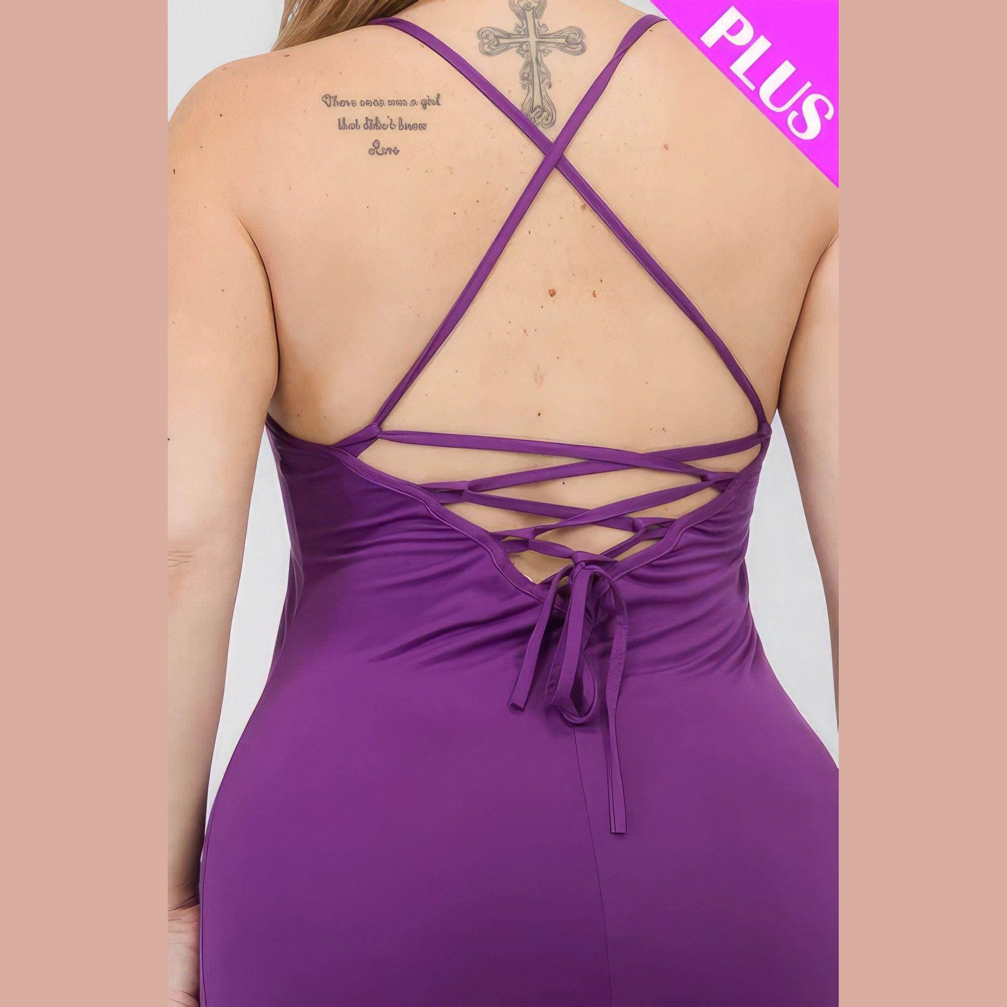 Plus Size Crisscross Back Split Thigh Maxi Dress - VacationGrabs