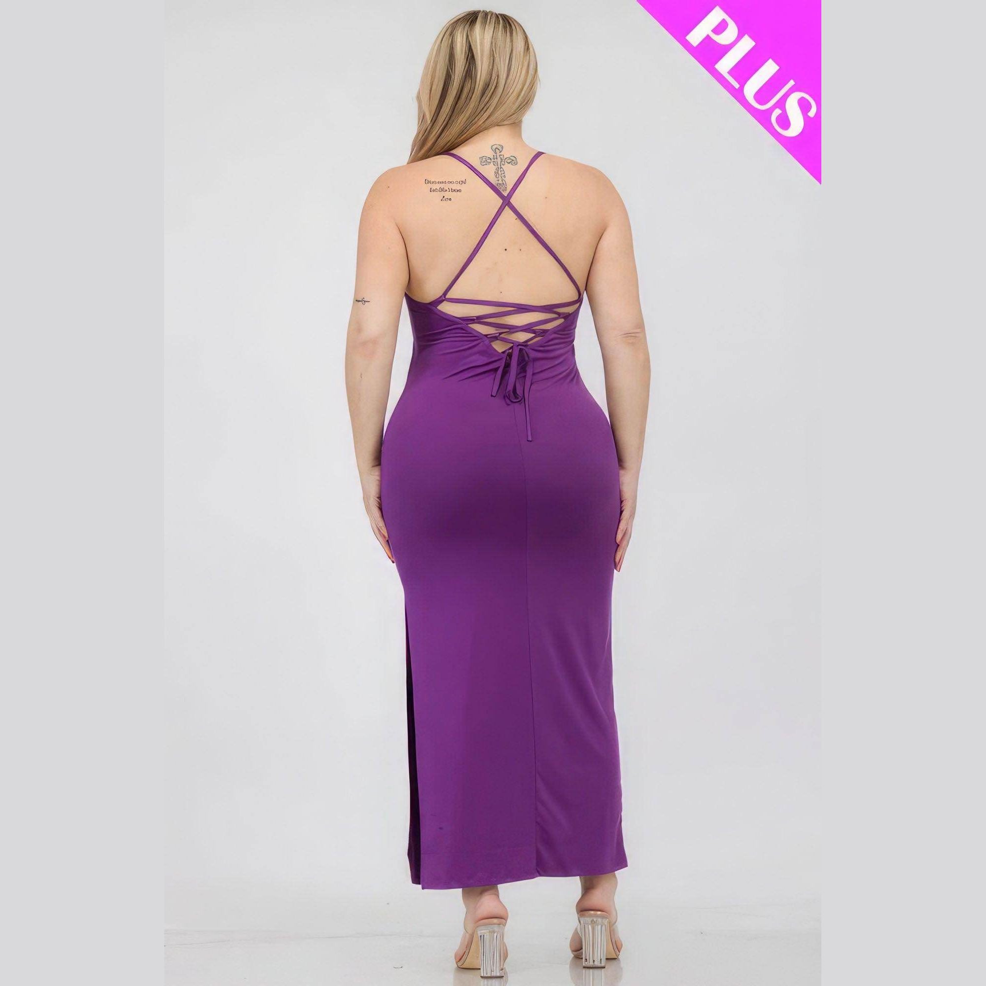 Plus Size Crisscross Back Split Thigh Maxi Dress - VacationGrabs