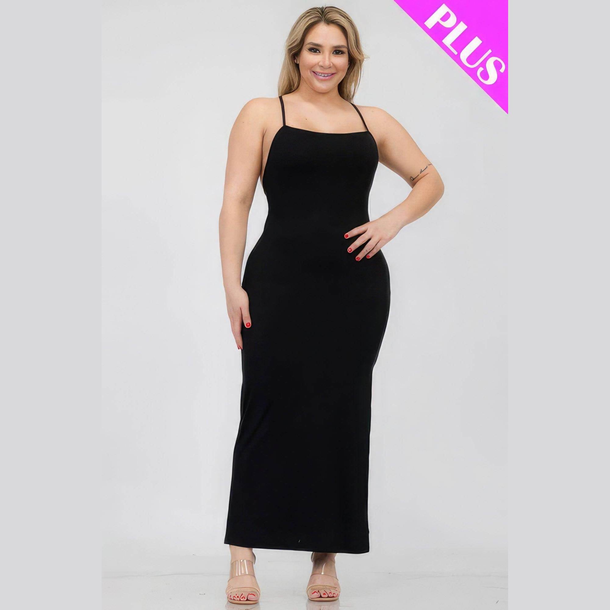 Plus Size Crisscross Back Split Thigh Maxi Dress - VacationGrabs