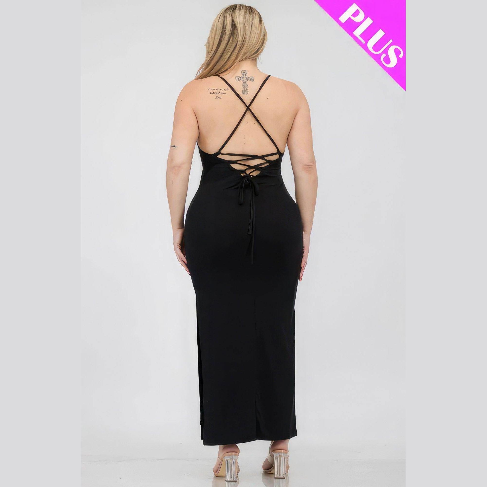 Plus Size Crisscross Back Split Thigh Maxi Dress - VacationGrabs