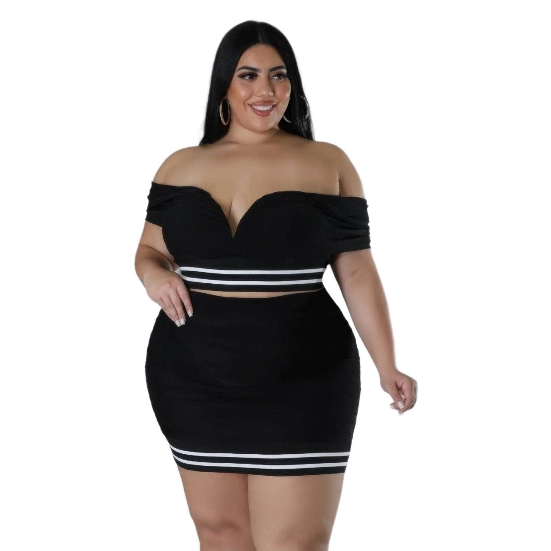 Black Two Piece Stretch Skirt Set - VacationGrabs