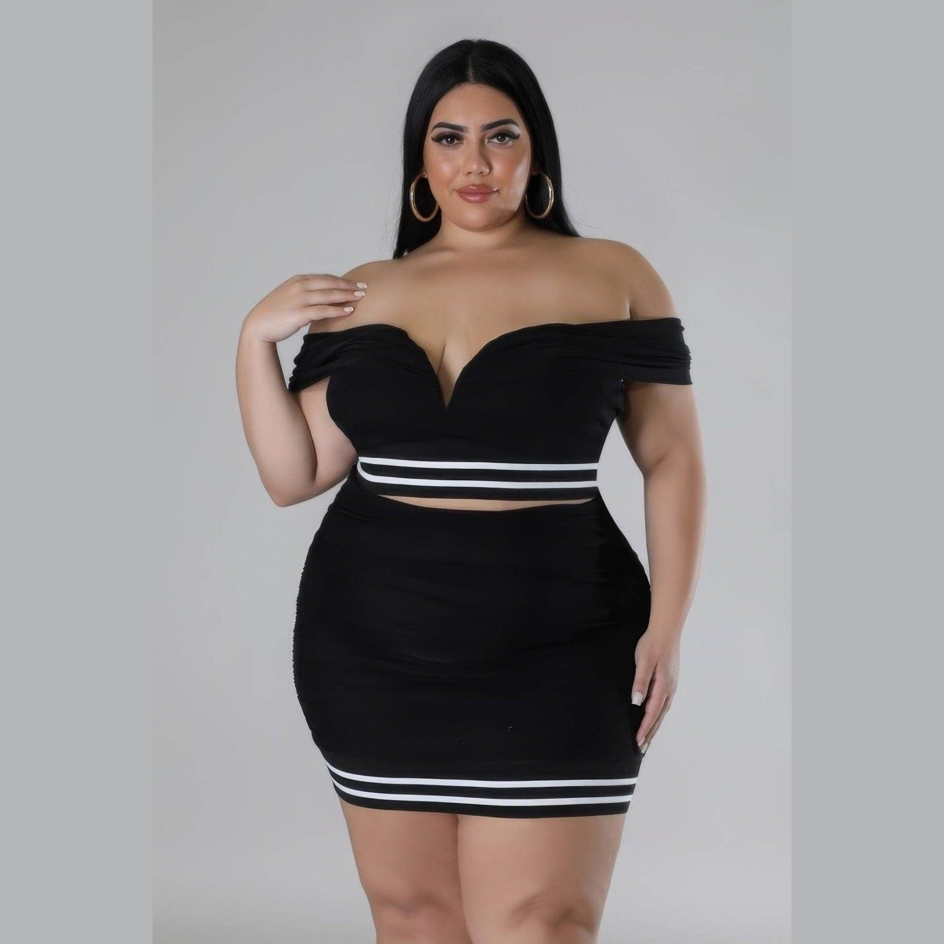 Black Two Piece Stretch Skirt Set - VacationGrabs