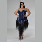 Plus Non-stretch Jean Corset Dress Tulle Hem - VacationGrabs