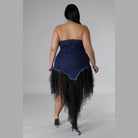 Plus Non-stretch Jean Corset Dress Tulle Hem - VacationGrabs