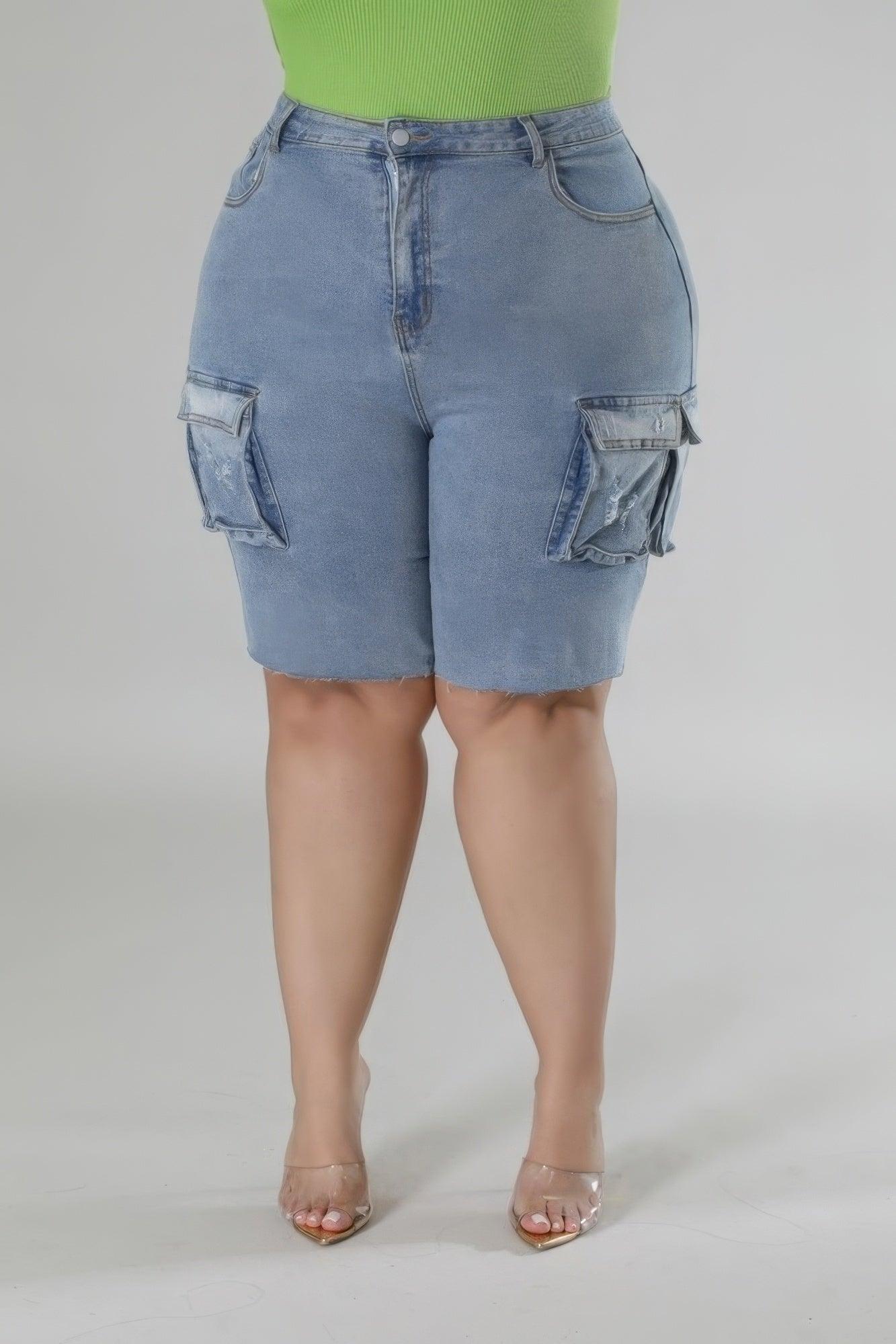 Bermuda Shorts for Women, Frayed Hem Cotton Spandex Casual Shorts  High-Waisted Plus Size Shorts