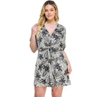 Plus Black Botanical Print Front Tie Dress - VacationGrabs