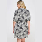 Plus Black Botanical Print Front Tie Dress - VacationGrabs