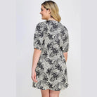 Plus Black Botanical Print Front Tie Dress - VacationGrabs