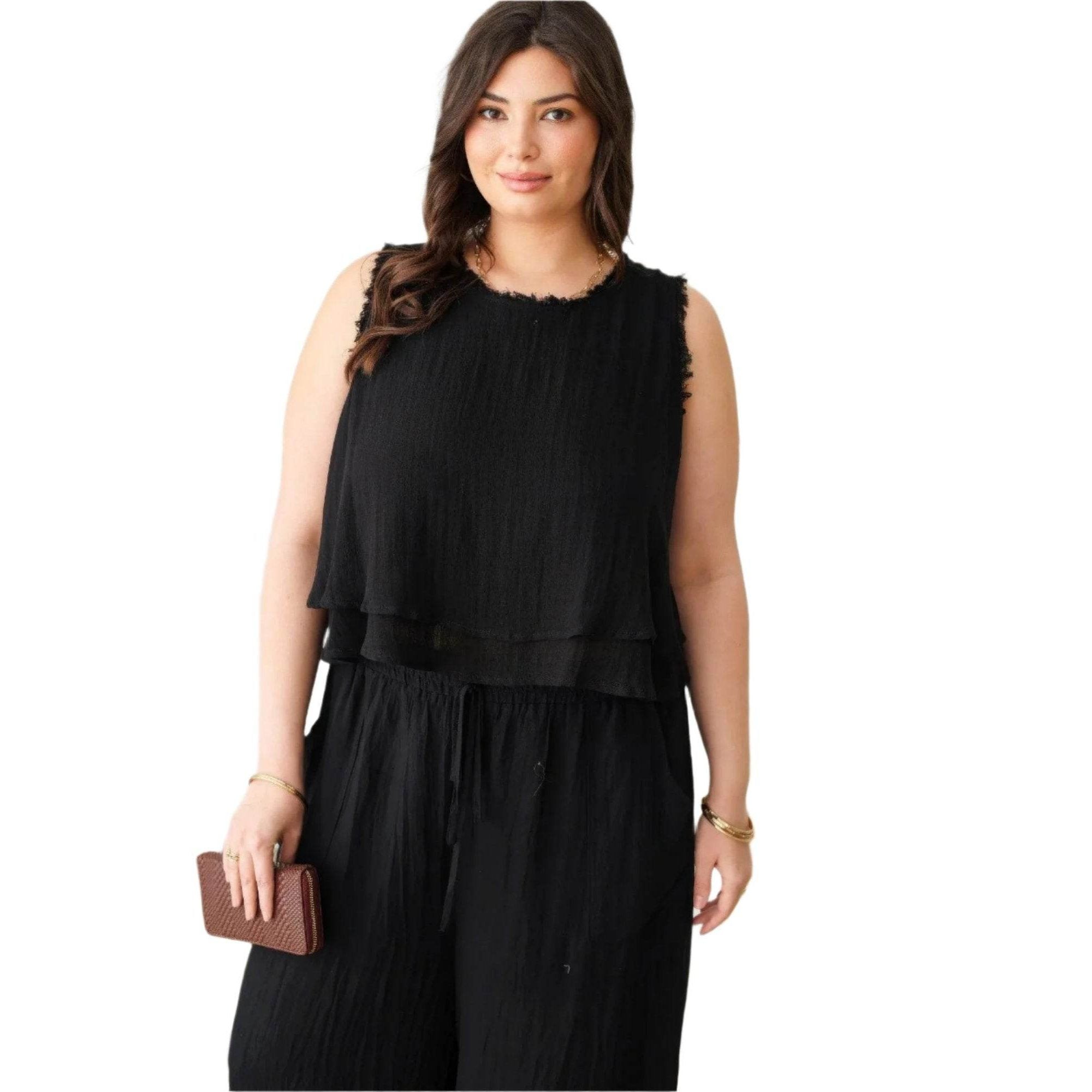 Plus Size Boho Sleeveless Frayed Hem Top - VacationGrabs