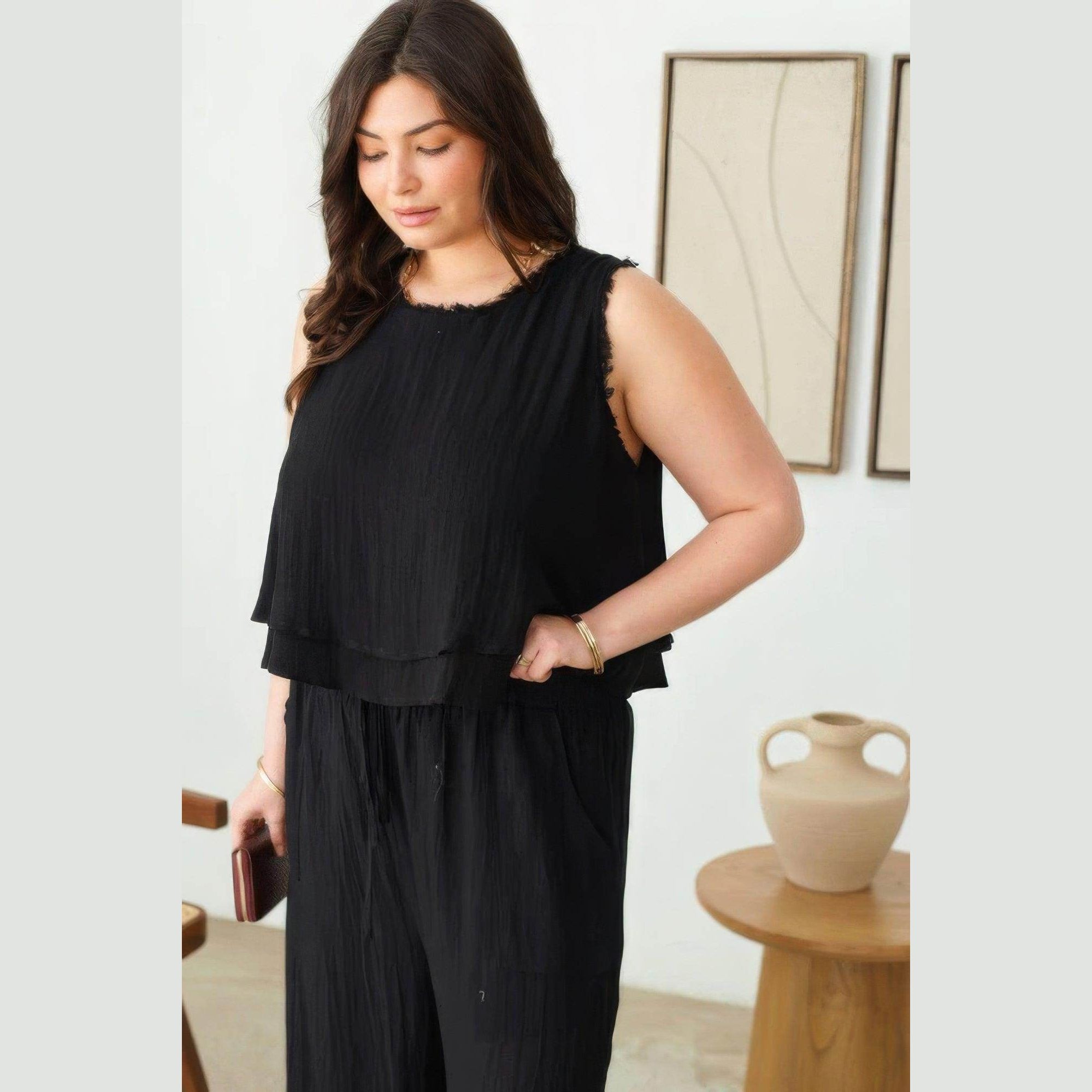 Plus Size Boho Sleeveless Frayed Hem Top - VacationGrabs