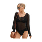 Women's Swimwear - Cover Ups Openwork Scoop Neck Long Sleeve Cover-Up