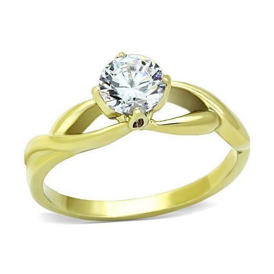 AAA grade cubic zirconia gold ring with a twist band design and sparkling centerpiece