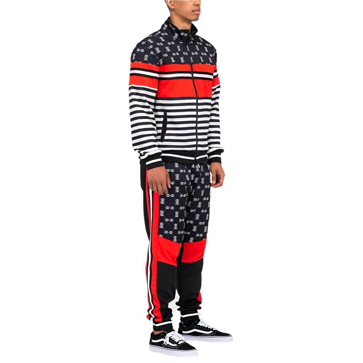 VacationGrabs Men's 2PC Track Sets with activewear jacket and pants in stylish striped design