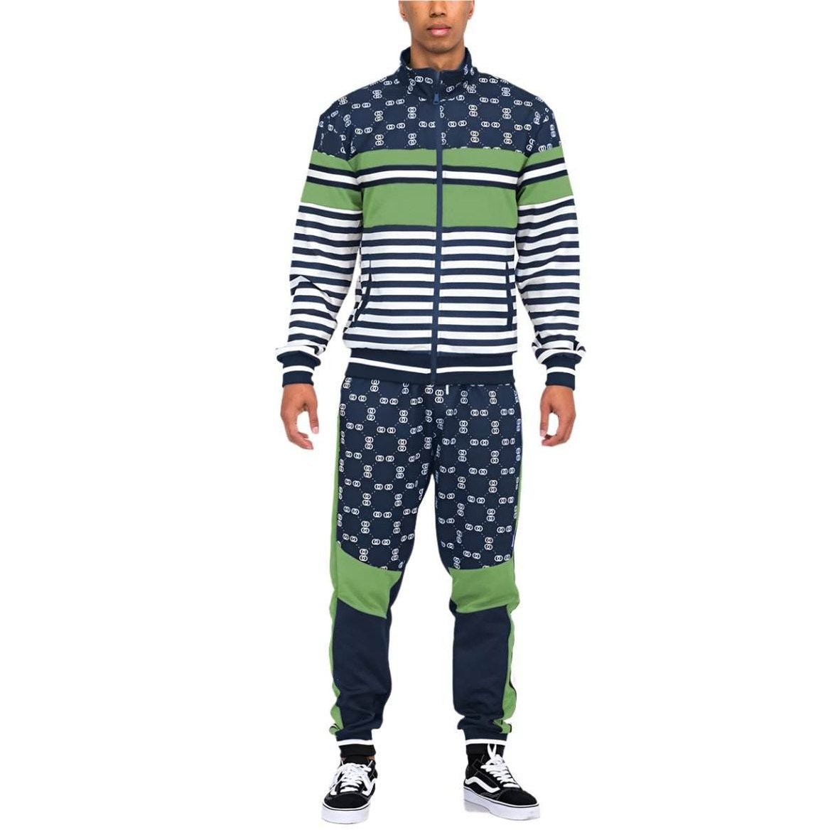 Men's 2PC Track Set from VacationGrabs featuring an activewear jacket and pants in striped and patterned design