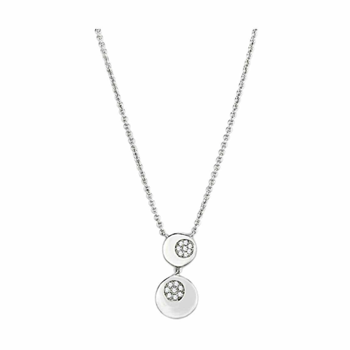 Stylish women's necklace featuring two sparkling pendants, an affordable rhodium jewelry gift