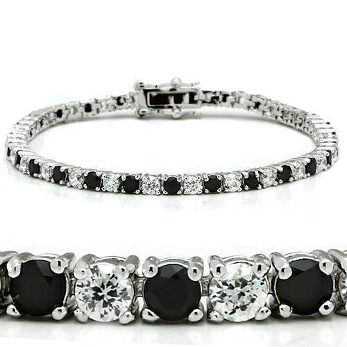 Affordable women's luxury bracelet featuring black and white stones with a delicate silver band
