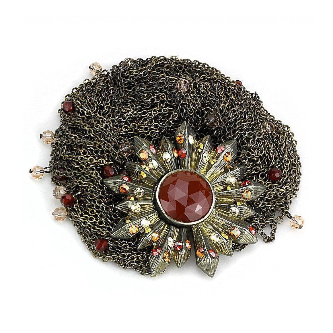 Antique copper brass bracelet for women with decorative floral design and colorful stones