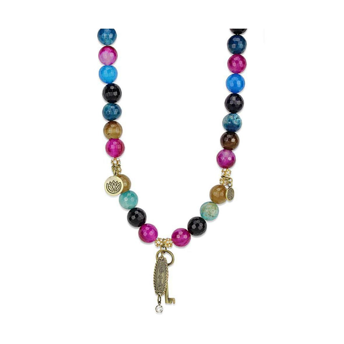 Colorful handmade antique copper necklace for women with vibrant gemstone beads