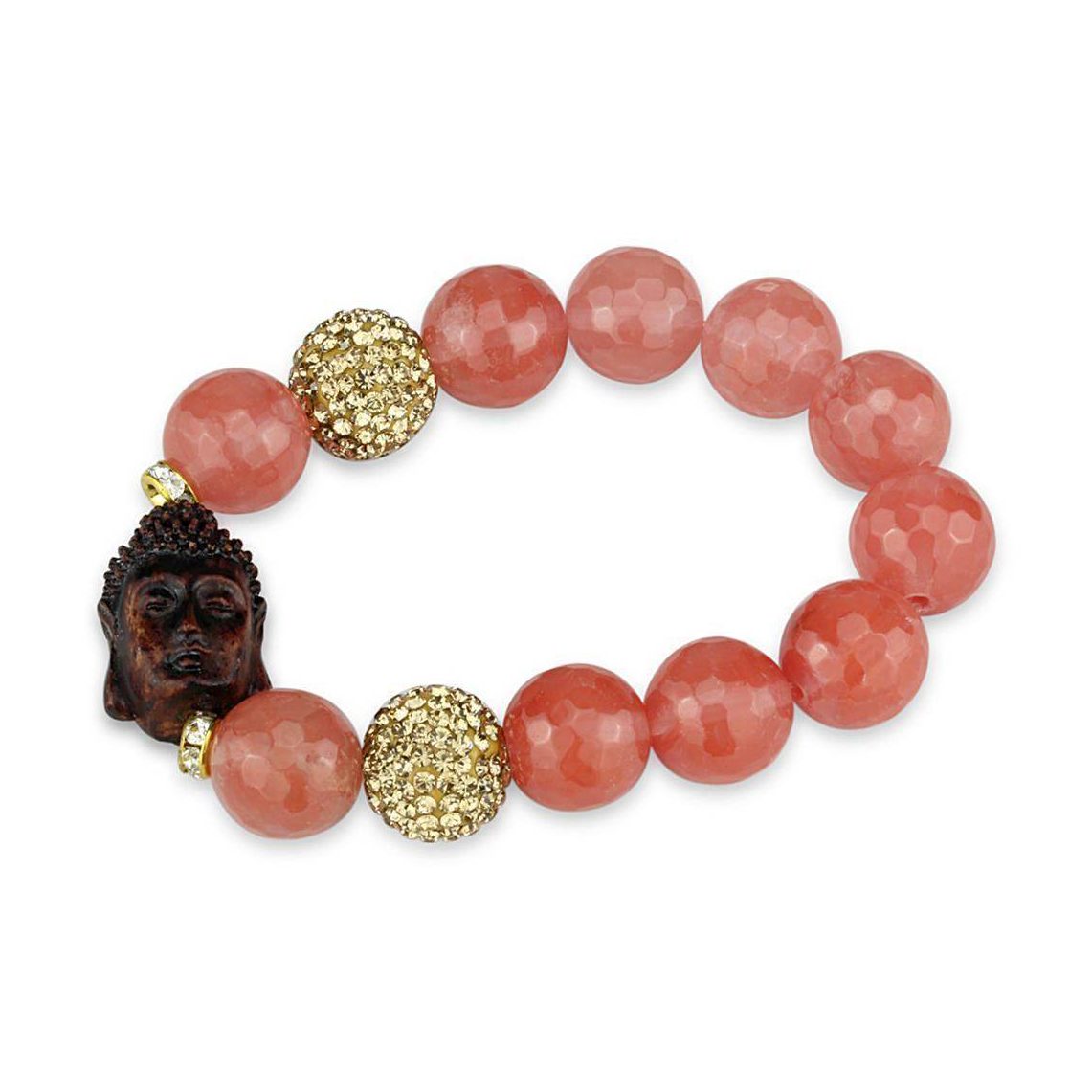 Antique copper women's bracelet featuring Buddha head and pink faceted beads for a stylish look