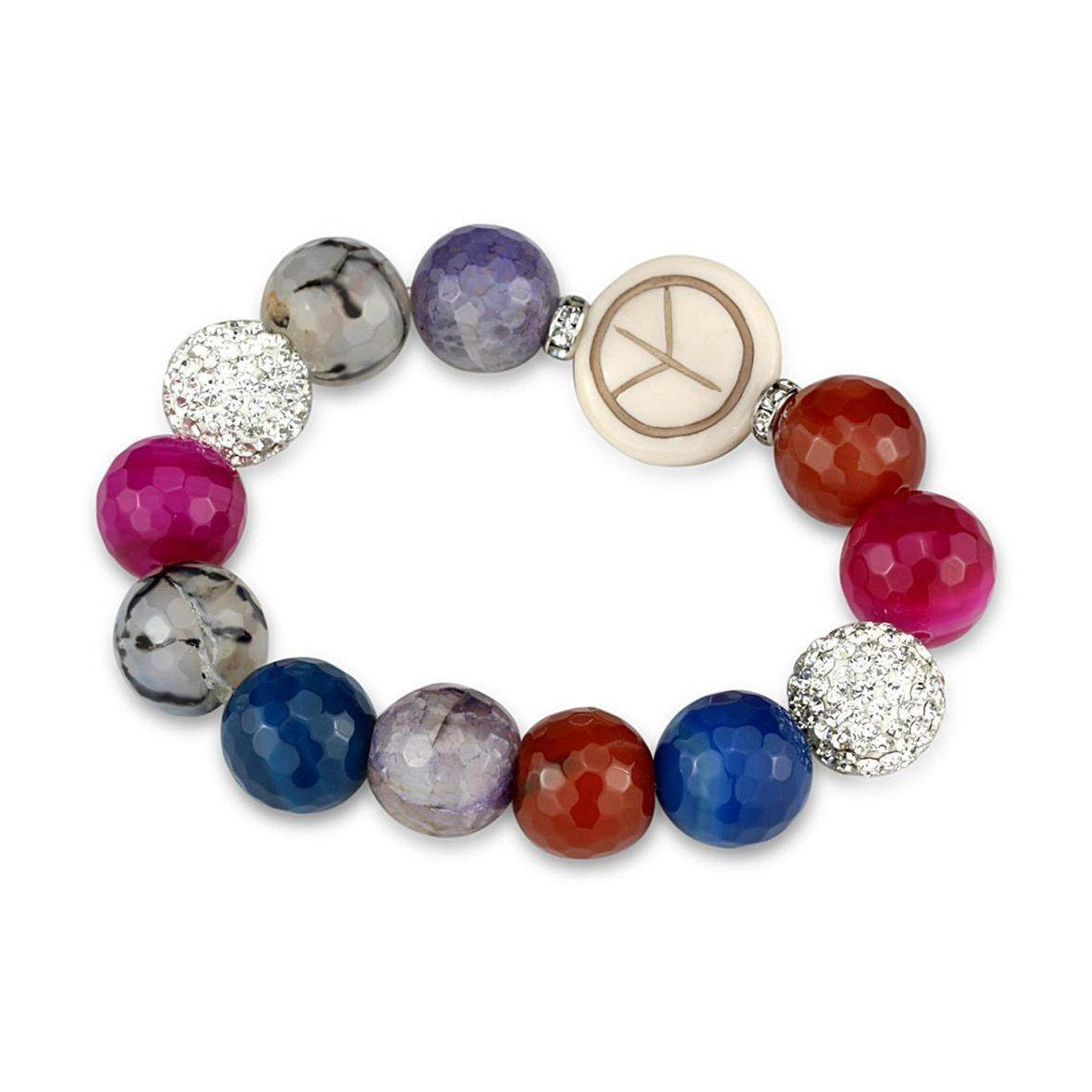 Colorful beaded antique silver brass bracelet with various gemstones and a decorative charm